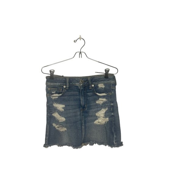 American Eagle sz 4 distressed mini denim jeans skirt - Picture 1 of 2